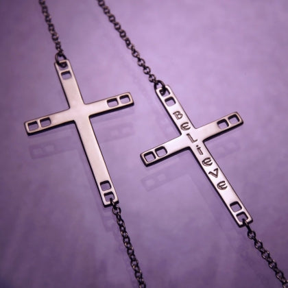 Horizontal Cross Necklace - Believe