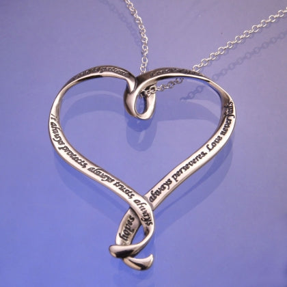Love Is Patient, Love Is Kind (First Corinthians) - Heart Ribbon Necklace
