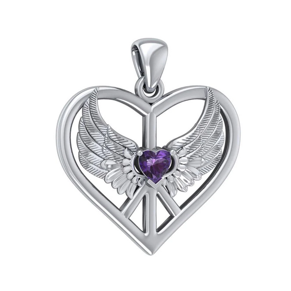 Guardian Angel Peace Symbol Necklace with Amethyst