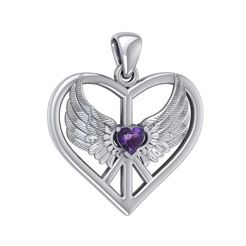 Guardian Angel Peace Symbol Necklace with Amethyst