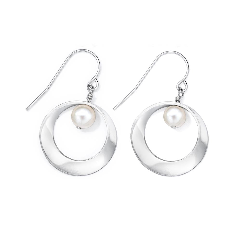 Pure Mini Mobius Earrings with Pearl