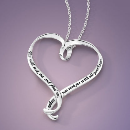 You Will Seek Me And Find Me (Jeremiah) - Heart Ribbon Necklace