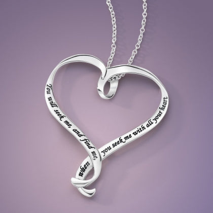 You Will Seek Me And Find Me (Jeremiah) - Heart Ribbon Necklace